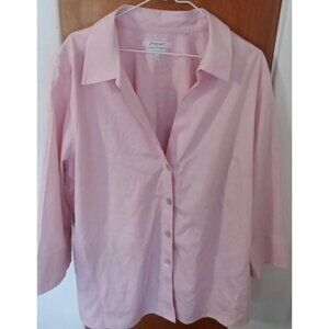 Foxcroft Blouse Women 22W Heritage Non-Iron Button Front 3/4 Sleeve Cotton Pink